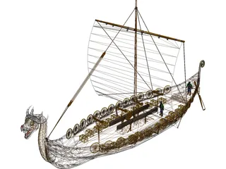 Dragon Longship with Sail 3D Model