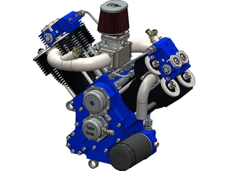 Generic V-Twin Gas Engine Assembly 3D Model