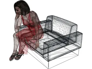 Female Sitting on Chair 3D Model