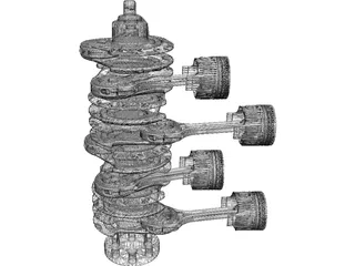 V8 Engine Crankshaft and Pistons 3D Model