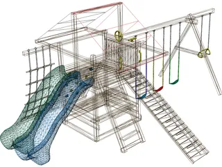 Wooden Backyard Swing Set 3D Model