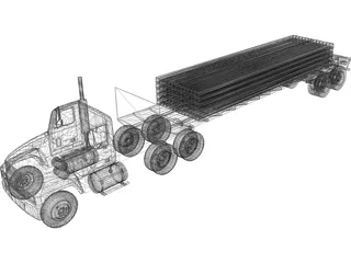 Mack with Flatbed Precast Slabs Trailer 3D Model