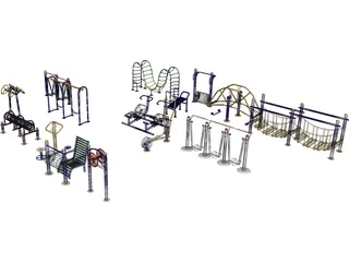 Outdoor Fitness Equipment Collection 3D Model