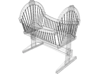 Wooden Baby Crib Cradle 3D Model