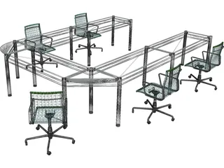 Office Table with Chairs 3D Model