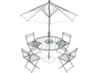 Table And Chairs With Beach Umbrella 3D Model