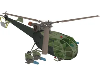 Aeroespatiale Alouette III with Interior 3D Model