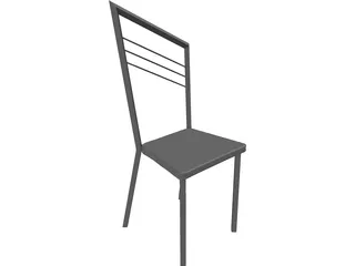 Steel Kitchen Chair with Wooden Seat 3D Model