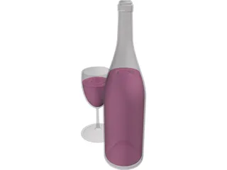 Wine Bottle and Glass 3D Model
