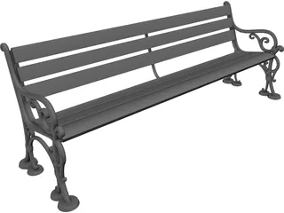 Wood and Metal Park Bench 3D Model