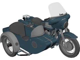 Moto Guzz with Sidecar 3D Model