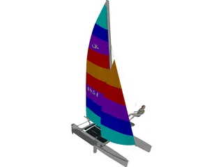 Hobie 18 Magnum Catamaran with Sailors 3D Model