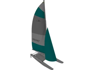 Hobie 16 Racing Catamaran with Male Sailor 3D Model