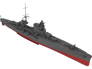 Heavy Cruiser Warship 3D Model