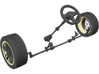 Car Steering Wheel System 3D Model