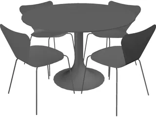 Table and Jacobsen Chairs 3D Model