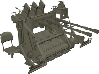 Type 96 Japanese Triple AA Gun (25 mm) 3D Model