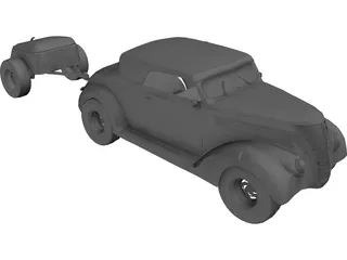 Ford Cabriolet with Trailer (1937) 3D Model