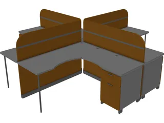 Four People Island Office Desk 3D Model