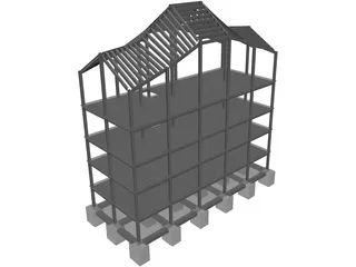 Four Level Building with Complex Roof 3D Model