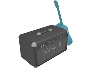 Guitar and Amp Marshall 3D Model