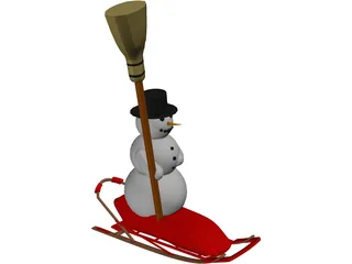 Snowman on a Snow Sled 3D Model