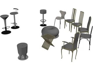 Vietnam Chairs Set 3D Model