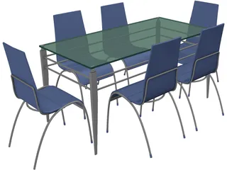 Table Steel Plastic and Glass with Chairs 3D Model