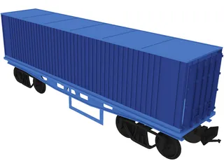 Container on Train truck 3D Model