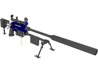 50 Cal Rifle with Suppressor 3D Model