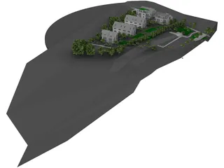 Settlement with 12 Buildings 3D Model