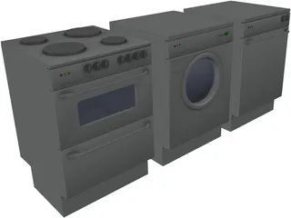 Stove, Washingmachine, Dishwasher 3D Model