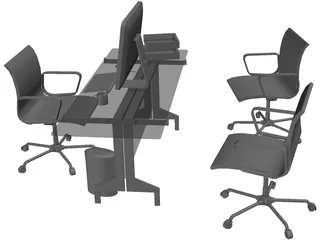 Office Desk and Chairs 3D Model