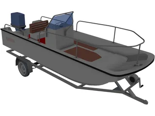 Whaler Boat on Trailer 3D Model