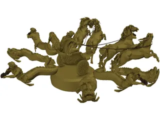 Chariot with Horses and other Creatures 3D Model