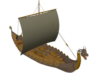 Dragon Longship with Sail 3D Model