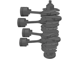 V8 Engine Crankshaft and Pistons 3D Model