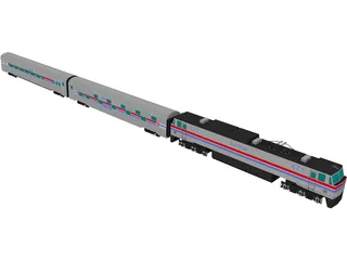 Amtrak Engine and Coachs 3D Model