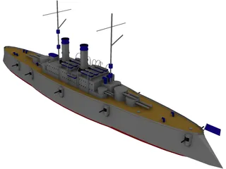 Casemate Battleship 3D Model