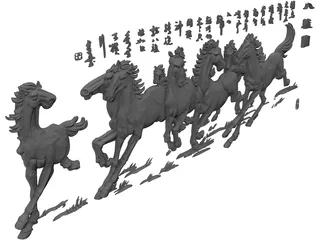 Eight Horses Japanese Statue 3D Model