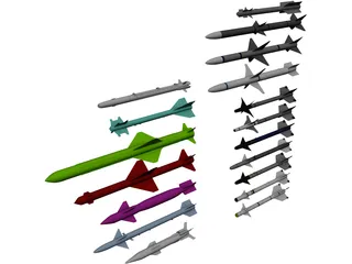 Aerial Launched Missiles Pack 3D Model