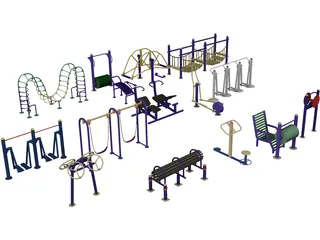 Outdoor Fitness Equipment Collection 3D Model