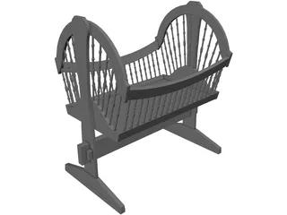 Wooden Baby Crib Cradle 3D Model