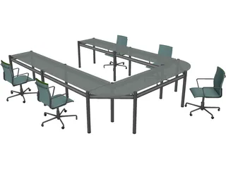 Office Table with Chairs 3D Model