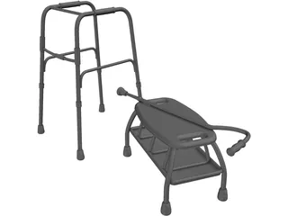 Walker Cane and Bath Chair 3D Model