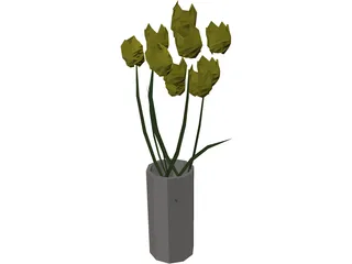 Tulips In Vase 3D Model