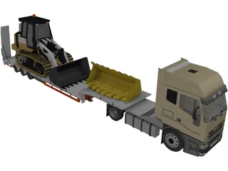 Iveco Tractor with Excavator on Flat Bed 3D Model