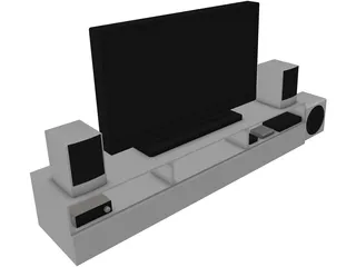 TV Rack with TV and Stereo 3D Model