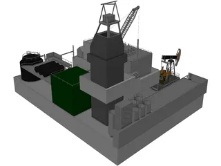 Oil Fraking Island Rig 3D Model