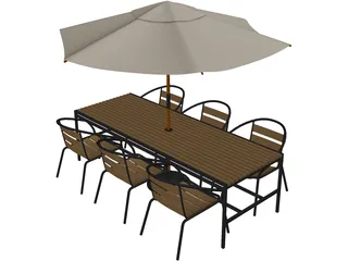 Outdoor Chairs, Table and Umbrella 3D Model